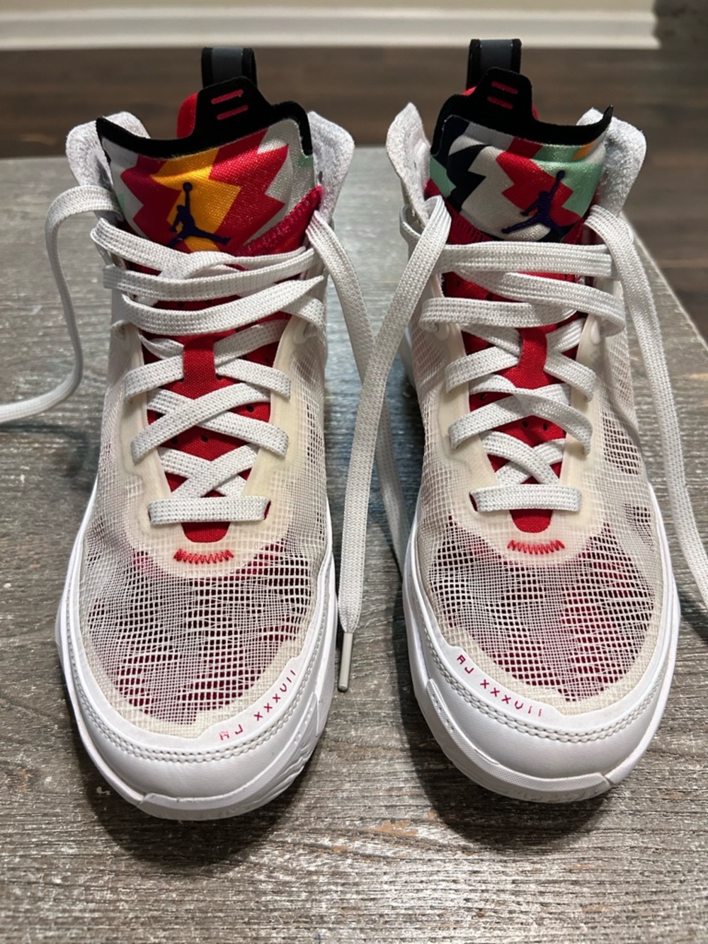 Boys 6Y Jordan Hare RJ XXXVII White and cream Mesh High-Top Sneakers GS